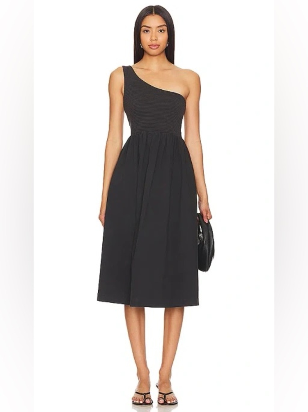 NATION LTD Women’s Connie One Shoulder Smocked Cotton Dress in Black Size M